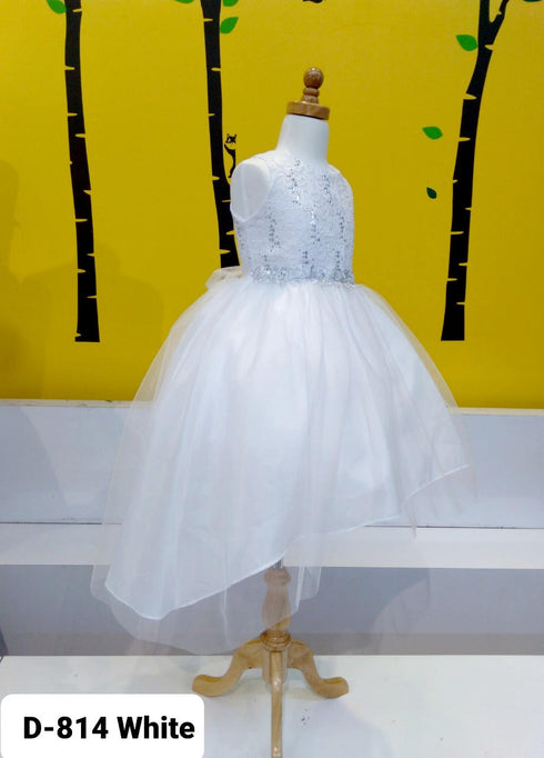 Big Girls White Sequin Bodice Hi Low Junior Bridesmaid Dress 8-16 - SophiasStyle.com